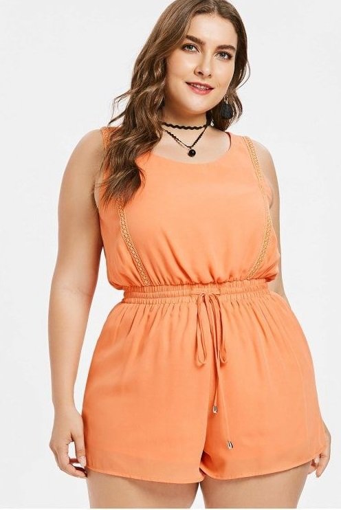 Plus Size Drawstring Tank Romper - Orange Pink -
Designed with elastic high-rise waist with adjustable drawstring closure, this tank romper is an ideal piece for easy weekend strolling around the city. The smooth and soft fabric brings cool comfort and the keyhole at back shows off glimpses of skin for a classy look.