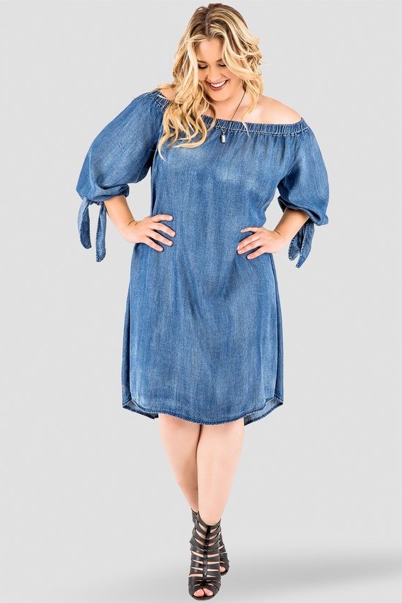 Amazon.com: Akivide Women's Plus Size Casual Denim Dresses 3/4 Sleeve V  Neck Ruffle Trim Tiered Maxi Dress Flowy Jean Long Dresses (Small, Light  Blue) : Clothing, Shoes & Jewelry
